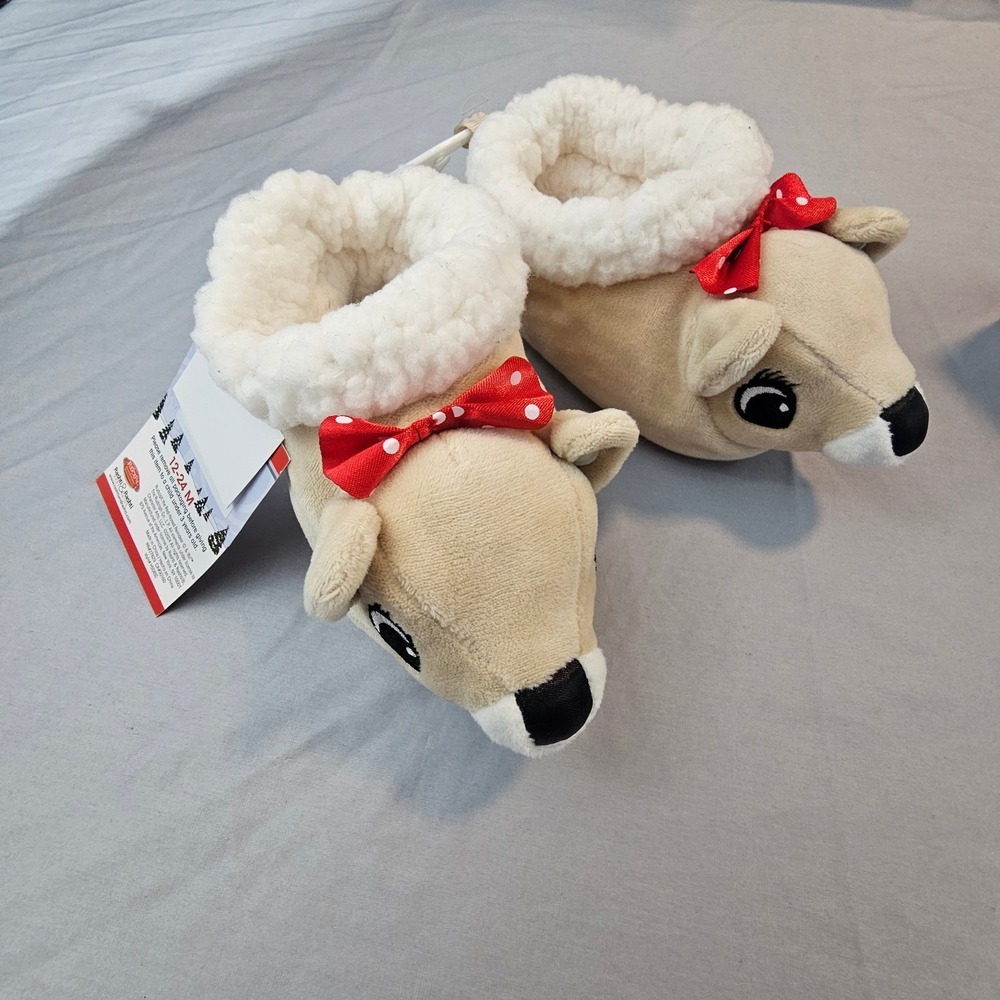 Baby 12-24 Month Rudolph The Red Nose Reindeer Christmas Slippers NWT L647